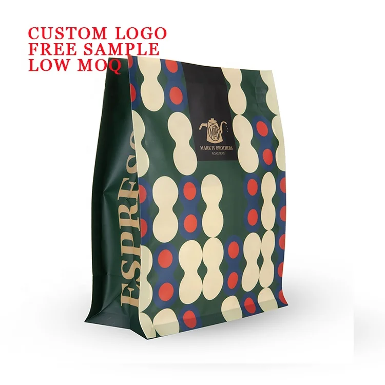 Custom Printed 100% Recyclable Double Layer Pe Doypack With One Way Degassing Valve Coffee Bean Bag