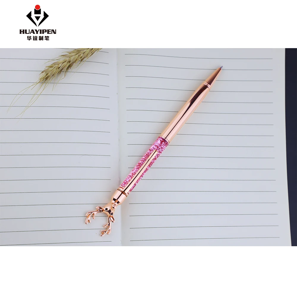 Luxury Diamond Elk Antler Decoration Ballpoint Pen Deer Antler Top Design Glitter Twist Pen for Christmas Gift Pen