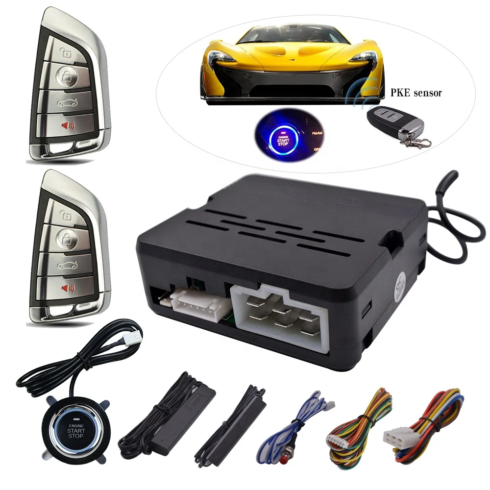 Drop Shipping Carqseng PKE  Entry Car Alarms System Push Start Button Remote Start Starter DC12V Start Stop Kit With 2 Smart Key