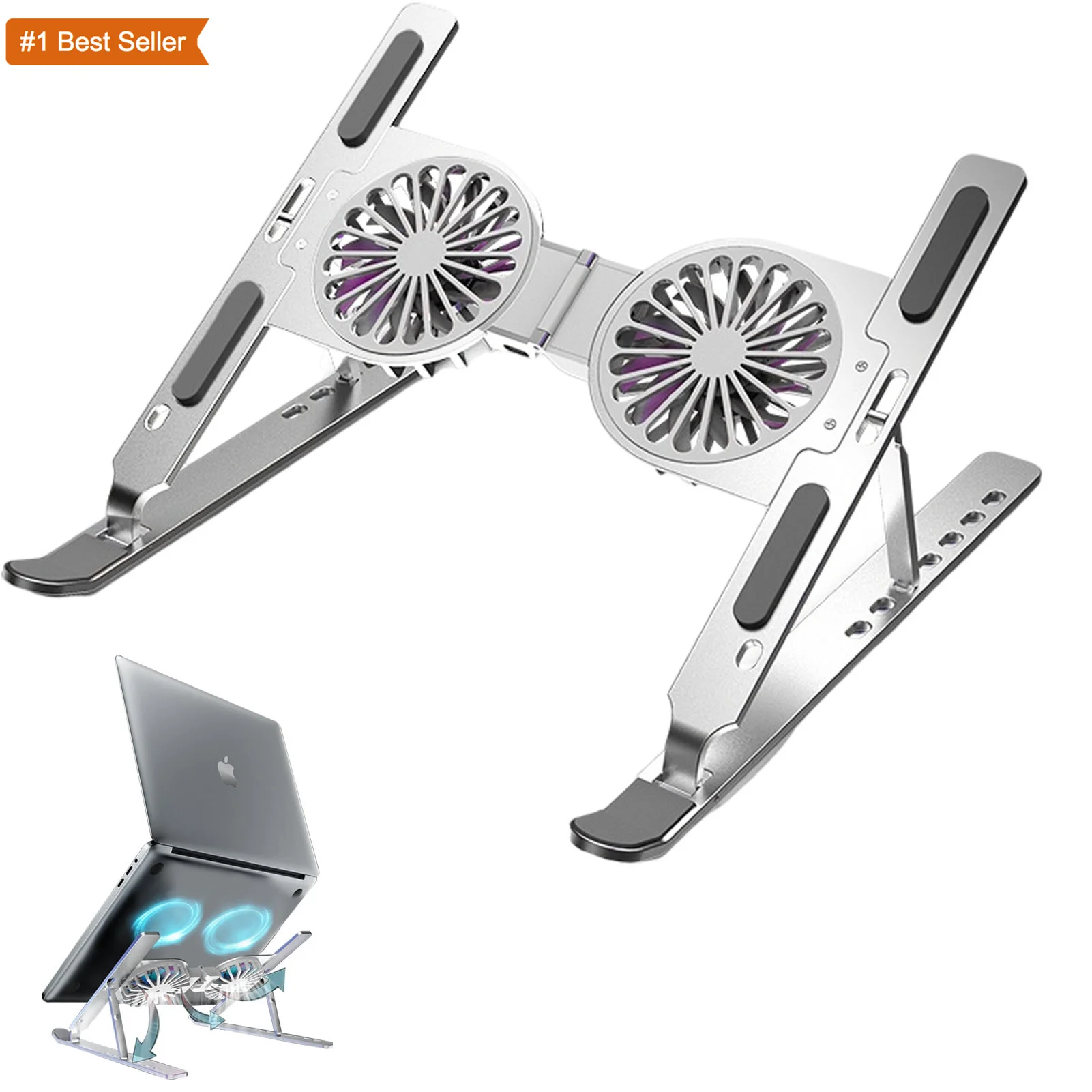 Jumon 7 Level Adjustable Computer Foldable Laptop Holder with Fan Aluminium Laptop Dissipate Heat Stand Ergonomic Cooling Pads