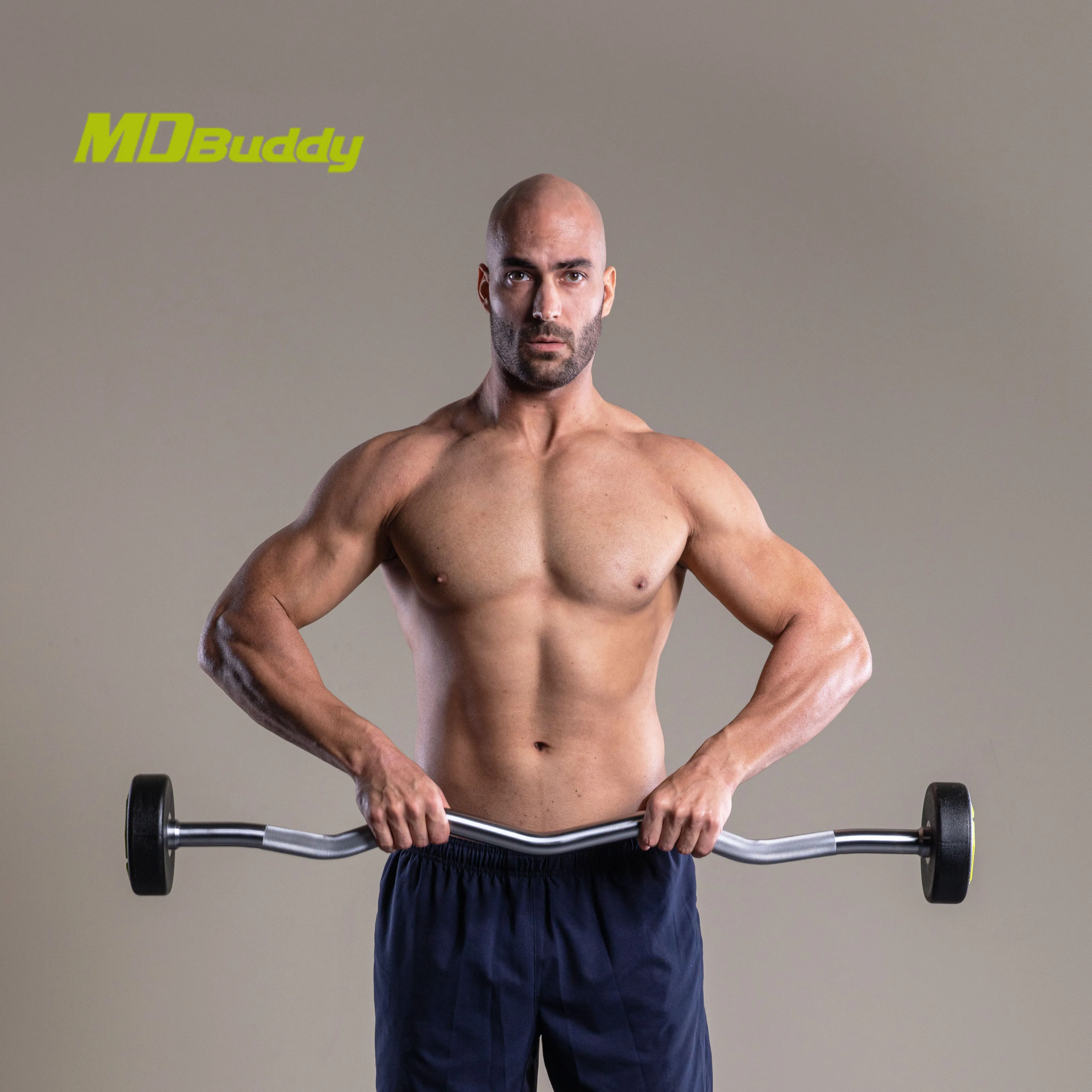 MDBuddy Fixed Easy Curl Bar with PU Weights Urethane Barbell Set Home Gym Use