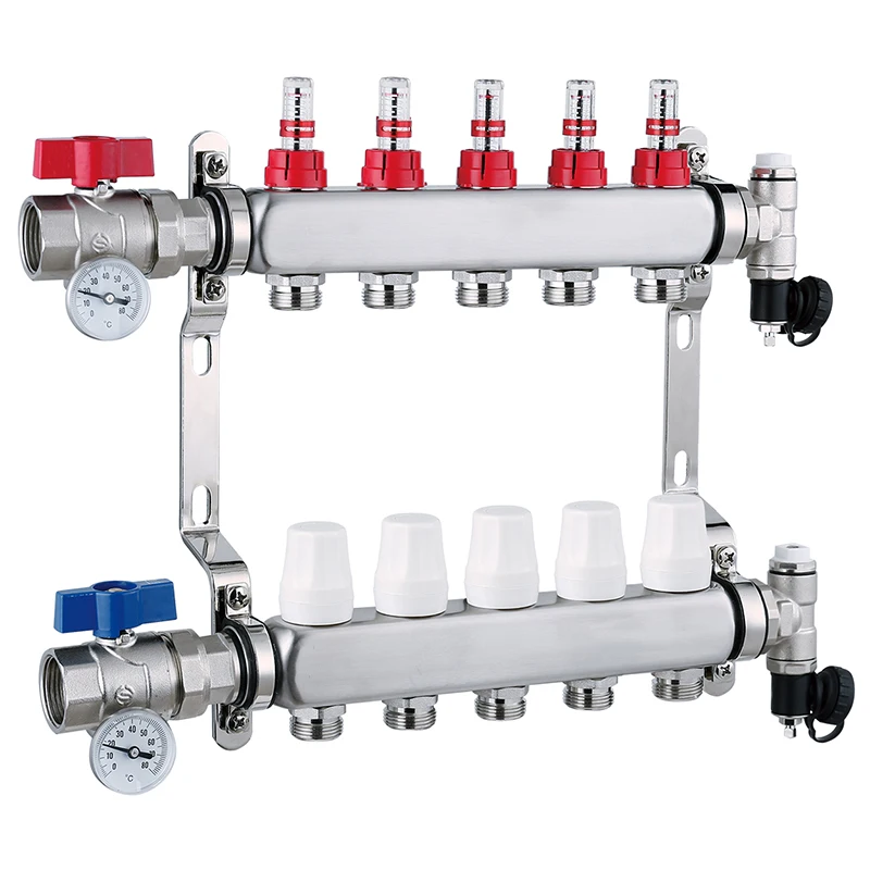 water manifold brass plastic manifold gauge digital with flowmeter & bracket for heating system