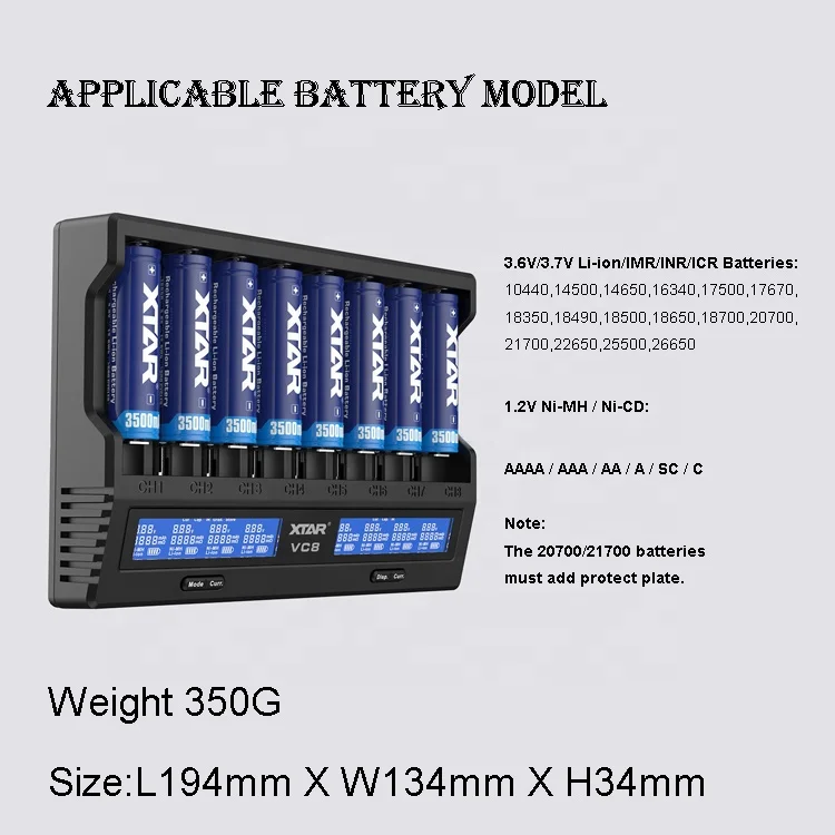 Type C 3A Quick Charge 3.0 Led Display 8 Slot USB Charger Universal Ni-mh li-ion 18650 Battery Smart Fast Charging Wall Charger