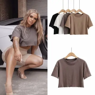 Женская спортивная одежда, рубашка из хлопка и спандекса с коротким рукавом, женский укороченный топ для работы, одежда для активного отдыха