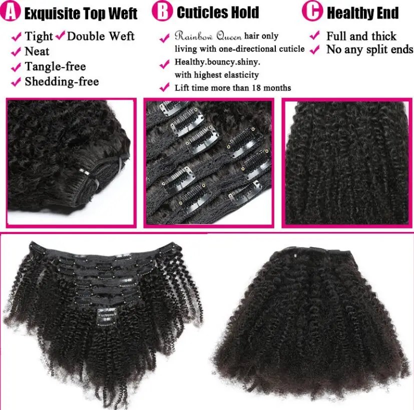 4A Afro Kinky Curly Clip In Hair Extensions for Black Women Cuticle Aligned Raw Virgin Brazilian Remy