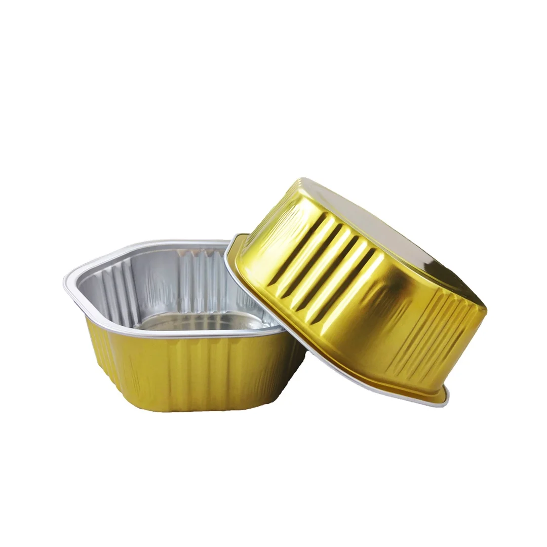 China manufacturer food packaging foil tray gold square 300ml aluminium foil fast food containers smooth wall foil container
