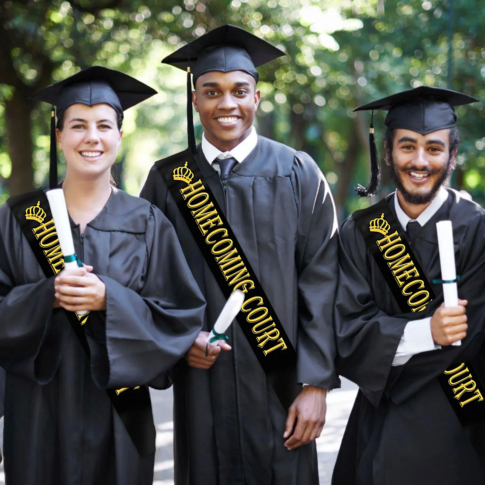4 Packs Black Satin Homecoming Court Sashes Gold Print Bulk Pageants Homecoming Party Graduation Celebration School