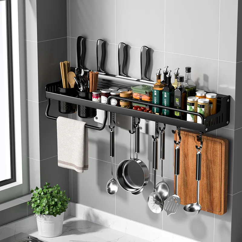 Perforation-free kitchen shelves wall-mounted multi-function chopsticks knife rack household supplies wall storage rack