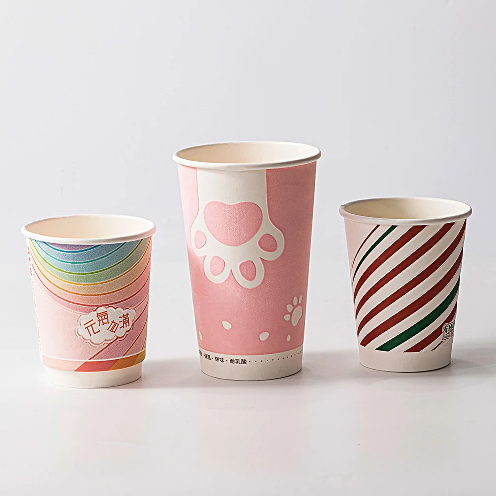 LOKYO Pla flocking degradable take away 8oz 16oz disposable 3D single double wall hot chocolate cocoa coffee paper cups