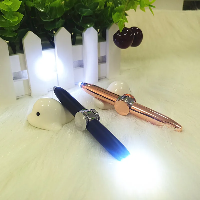 Novelty toys Metal Rotating Fidget Spinning Spin Pen Anti Stress Finger Hand Spinner Pen with LED Light