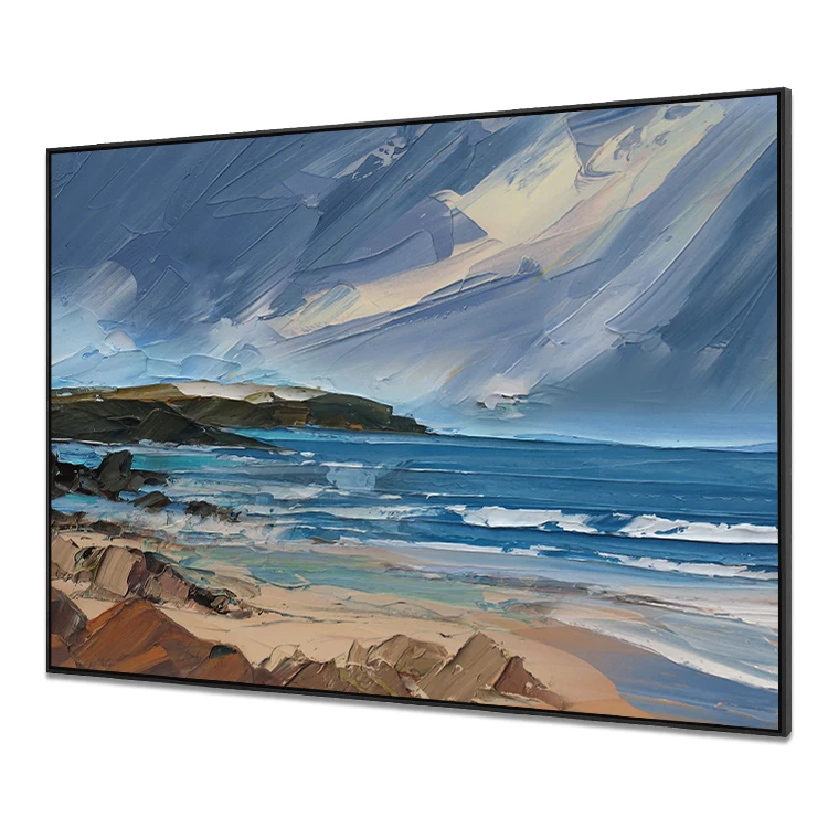 Hand Painted Artwork Modern Landscape Acrylic Wall Art Picture Sea Scenery Abstract Seascape Oil Painting on Canvas