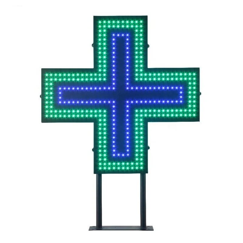 LED pharmacy cross 70X85cm drugstore billboard green blue luminous outdoor metal signboard