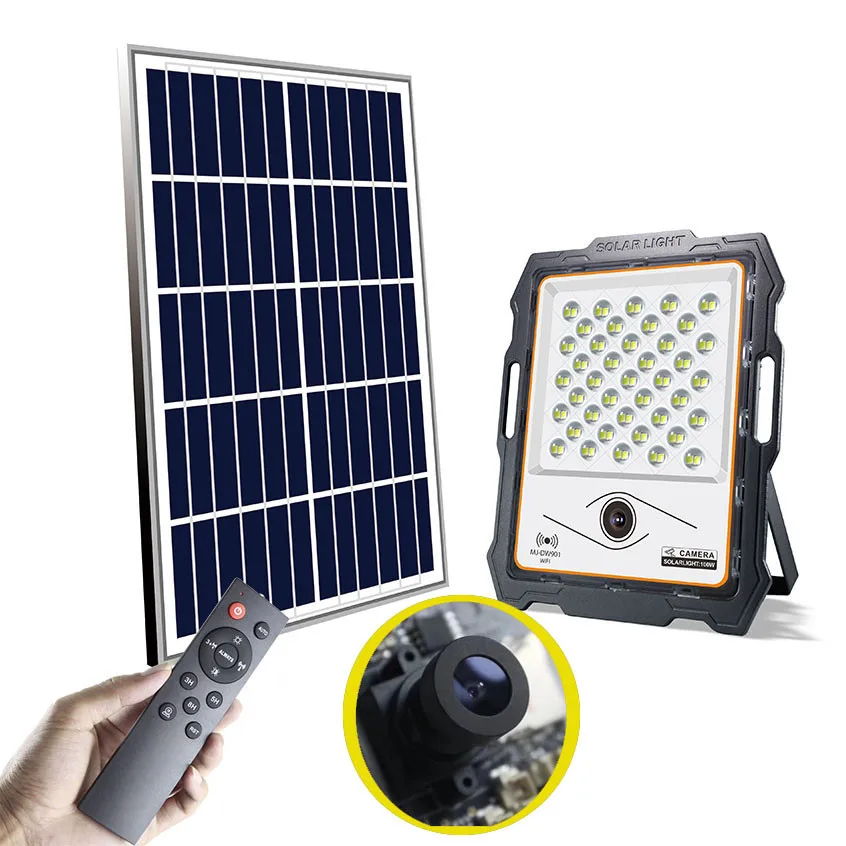 New Product Energy Saving IP67 Waterproof 100W 200W 300W 400W Solar Flood Lights with 1080P Camera