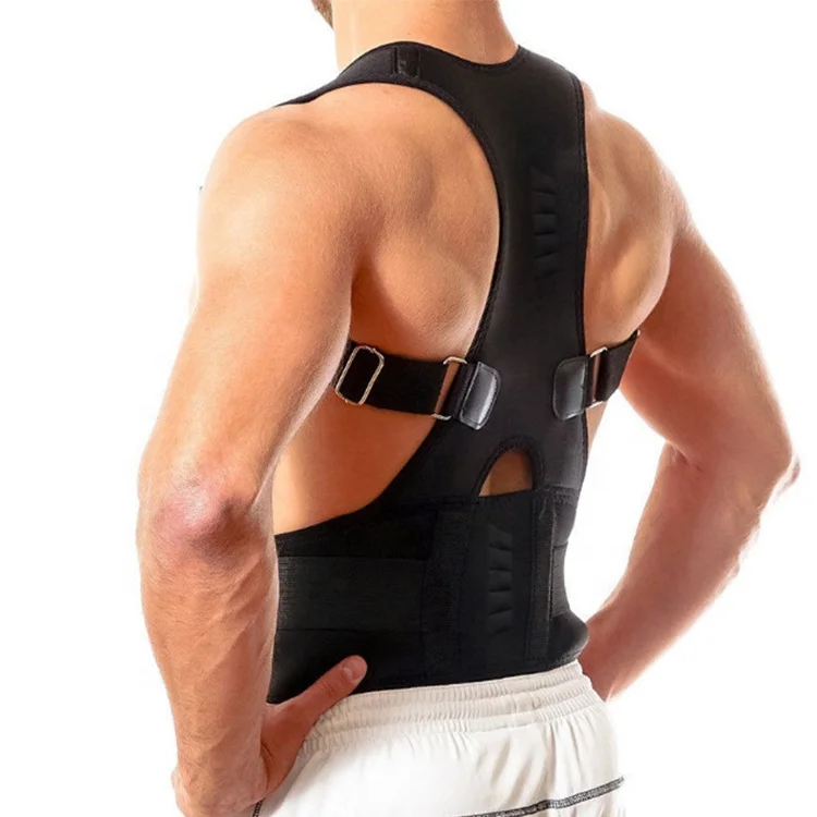 Black Neoprene Adjustable Magnetic Therapy Spine Shoulder Brace Back Support Belt Posture Corrector For Men And Women