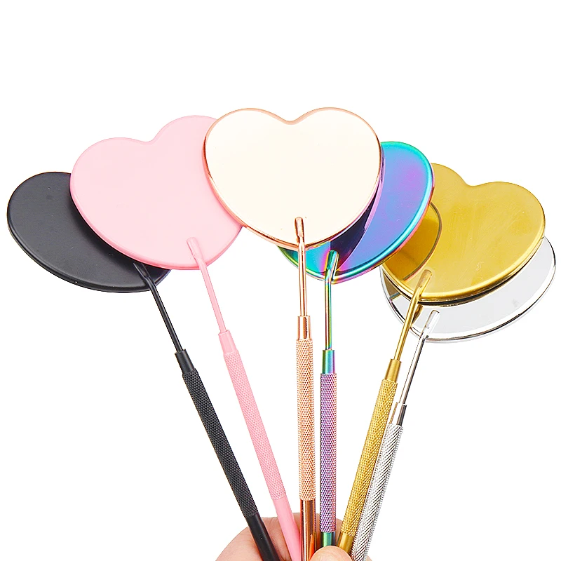 Новое зеркало из нержавеющей стали в форме сердца с ручным увеличительным зеркалом для наращивания ресниц