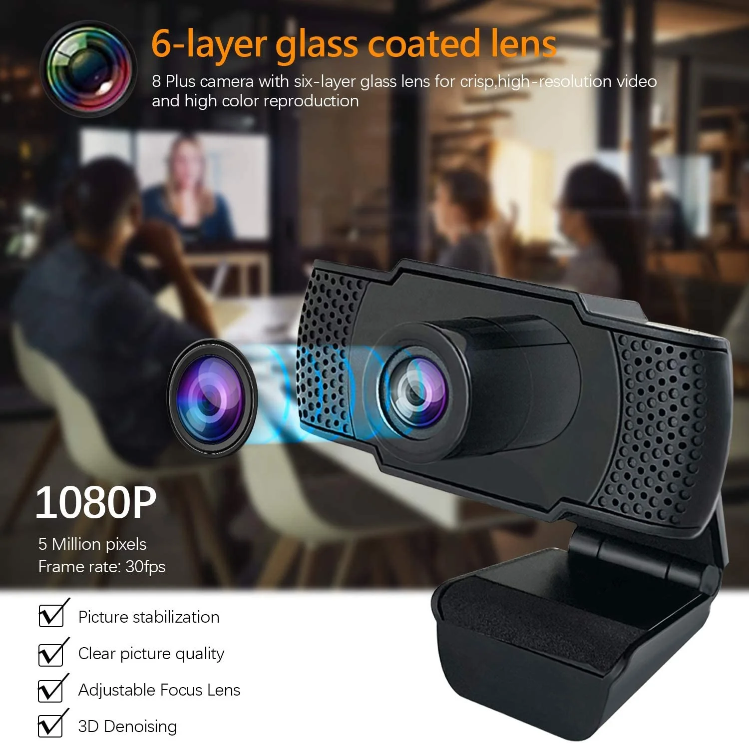  1080P HD потоковая USB веб-камера для ПК видеоконференций/звонков/игр ноутбука/настольного Mac