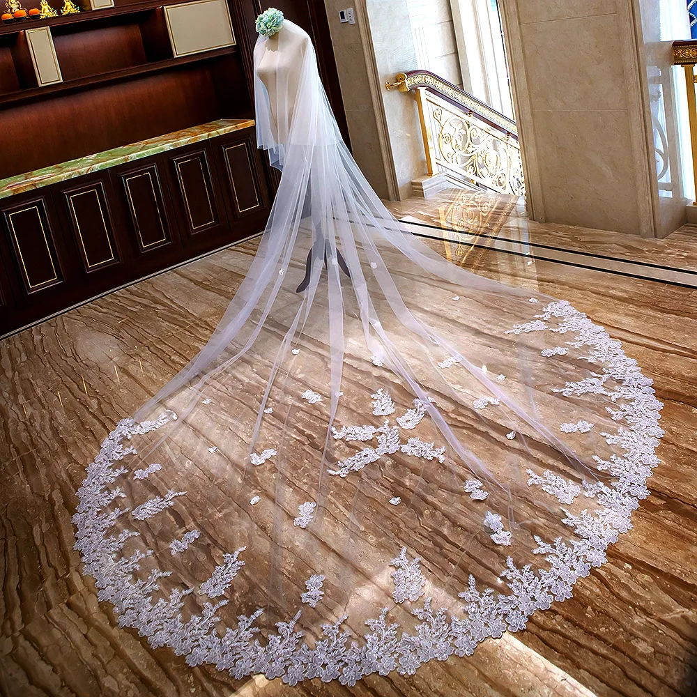 
Cathedral Wedding Veils Long Lace Edge Comb Accessories Bridal Veil 