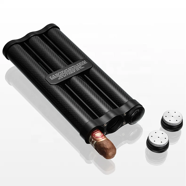 JIFENG JF-031 Cigar Storage travel Aluminum metal under 57 ring gauge 3 cigar tube case with humidifier in cap for business trip