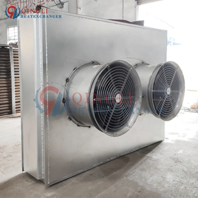 Industrial hot water to heating air heat exchanger with fan