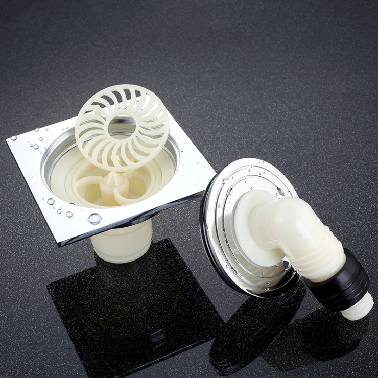 4 Inch Square Shower Floor Drain with Tile Insert Invisible Grate Cover Strainer Brushed Bathroom floor Drain