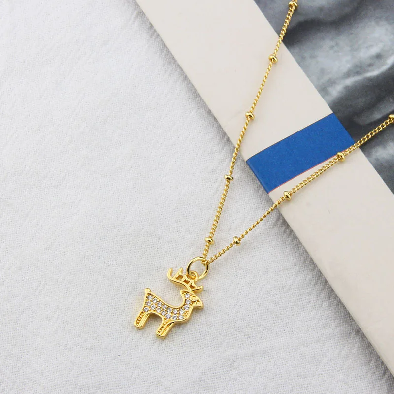 ins new product diamond lucky elk male and female copper and gold diy animal deer necklace