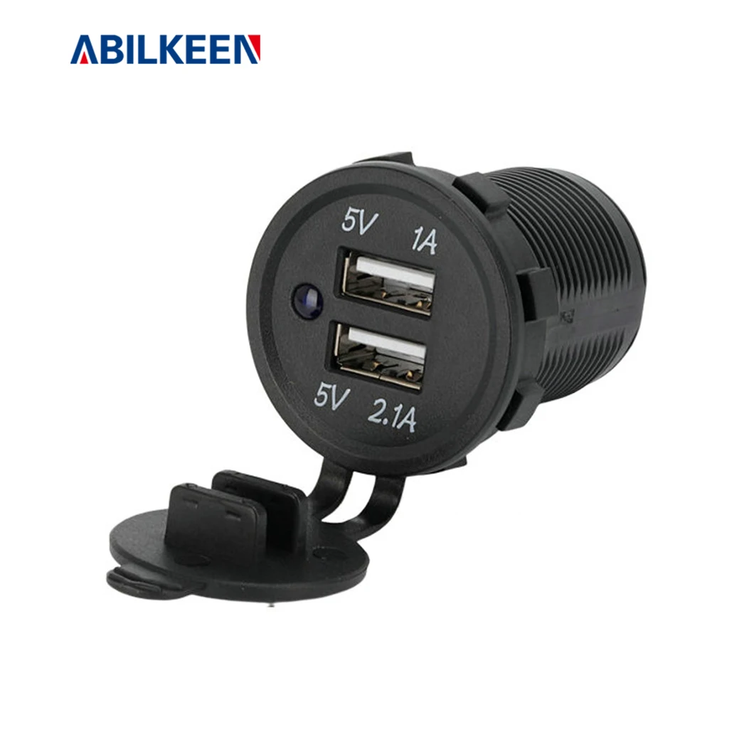 Good quality 12 to 24V Dual 2.1A 1A Outlet Dual Led Light Excellent Blue Red Auto Dual Port USB Socket 12v car usb socket