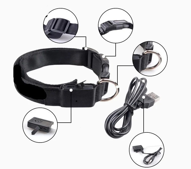 LED Dog Collar Pet Rechargeable Light USB Flashing Rechargeable Cat Collar Nylon Light Pet Collar