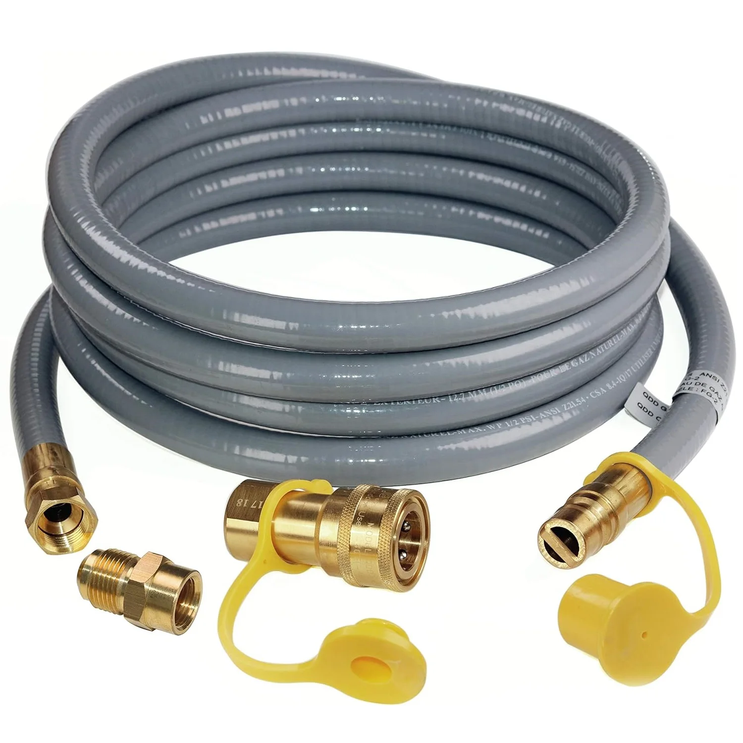 12 Feet 1/2 ID Natural Gas Hose with Quick Connect Fittings Assembly for Low Pressure Appliance -3/8 Female to 1/2 Male Adapter
