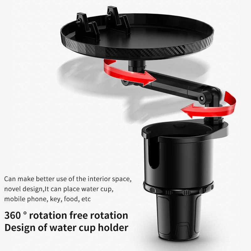 Car Cup Holder With Tray Car Tray For Eating With Phone Slot Multipurpose Cup Holder Tray For Car With 360 Degree Swivel Arm For