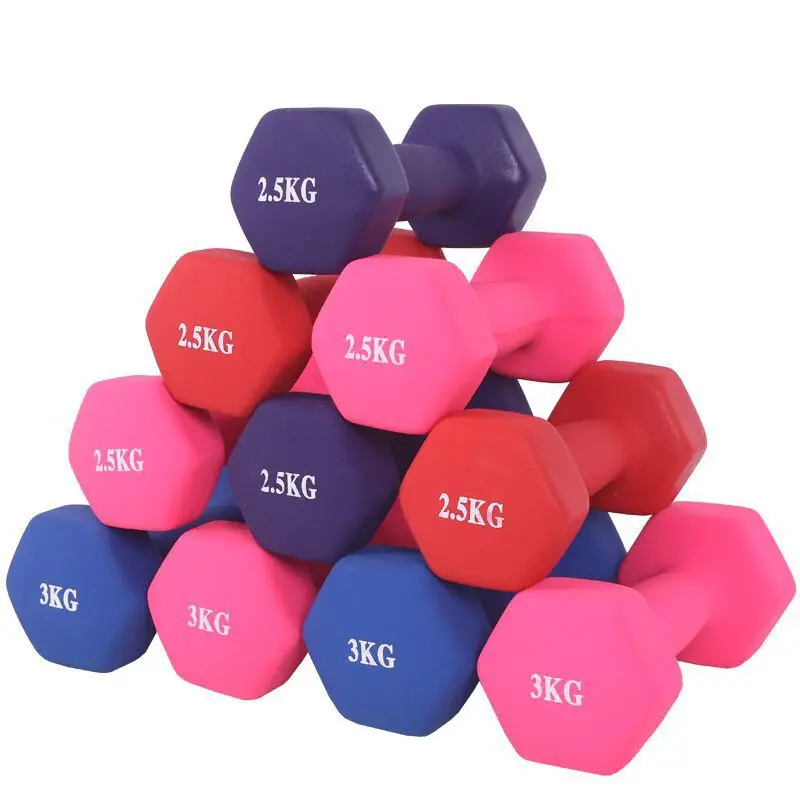 Hot sale hex small dumbbell Color neoprene dip plastic dumbbells Women gym dumbbells
