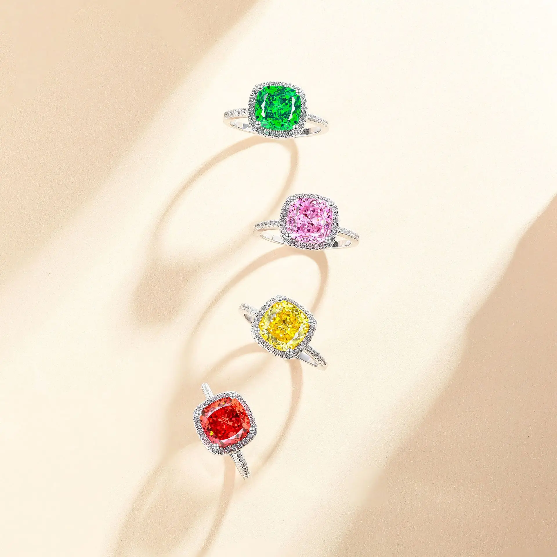 S925 sterling silver color treasure luxury exaggerated Europe and the United States 9*9 flame high-carbon diamond ring for women