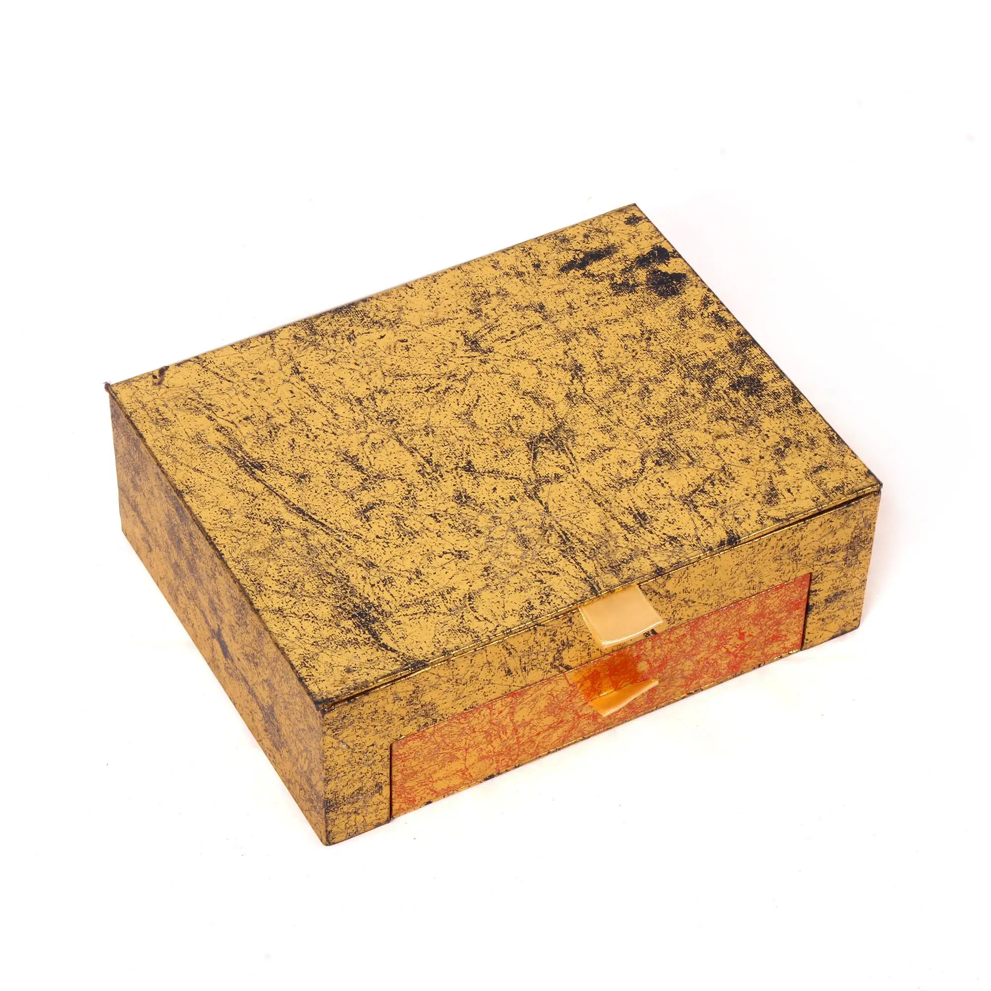 Luxury Kraft Jewelry Box Handmade Golden Paper Jewelry Packaging Box with Lock High Quality Kraft Paper Drawer Jewelry Box