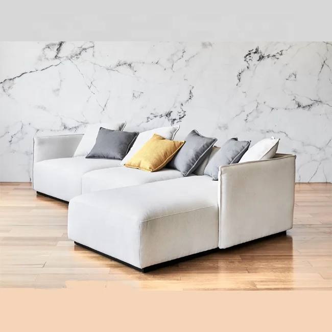hot sale apartment living room furniture white linen fabric L shaped sofa set