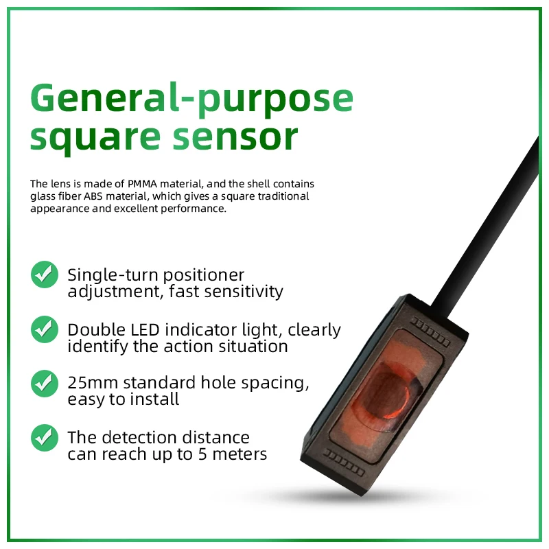 Leraun Square Photoelectric Sensor Switch with Sensing Distance 100mm-5m Through beam Diffuse Reflection Photoelectric Sensor