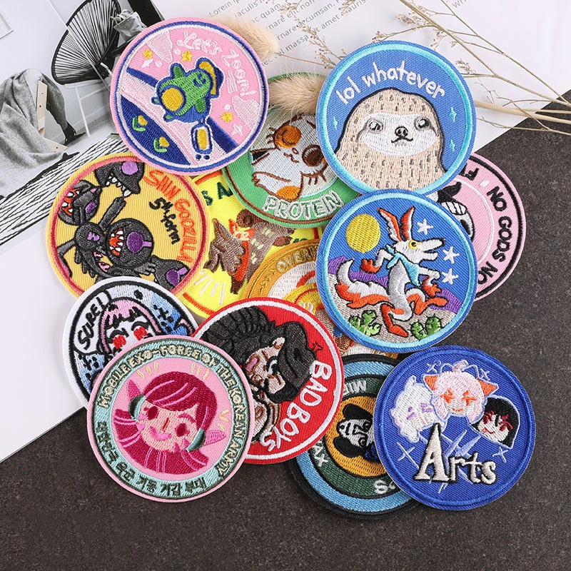 Embroidered Patch Wholesale Custom Cute Animal Cartoon Children Merrow Border Embroidery Patches For Hats