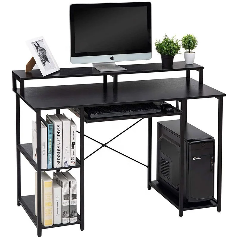 Factory OEM Studying Writing Table Computer Desk With Monitor Stand Storage Shelves Keyboard Tray For Home Office