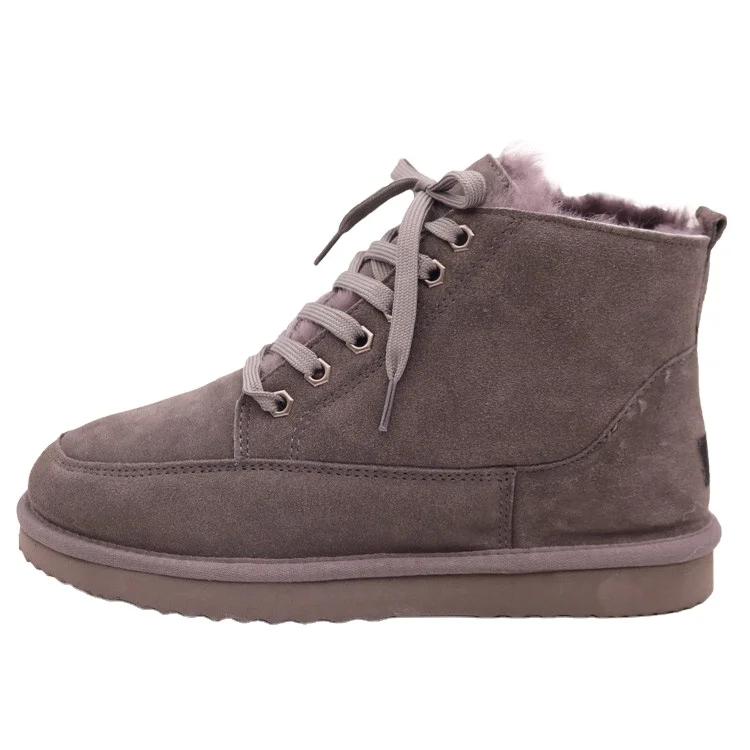 CF-037 Lace Up Short Style Australian 100% Double Face Sheepskin Women Boots Leather Genuine Winter