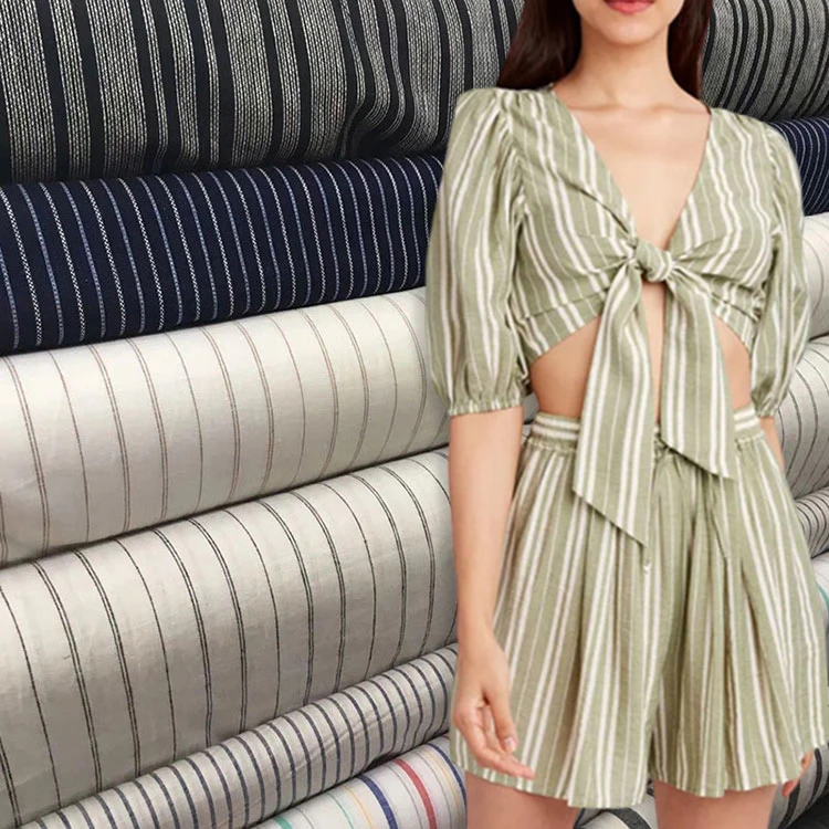 New arrivals linen cotton blend plain Bedding garment material yarn dyed striped cotton poplin shirt fabric