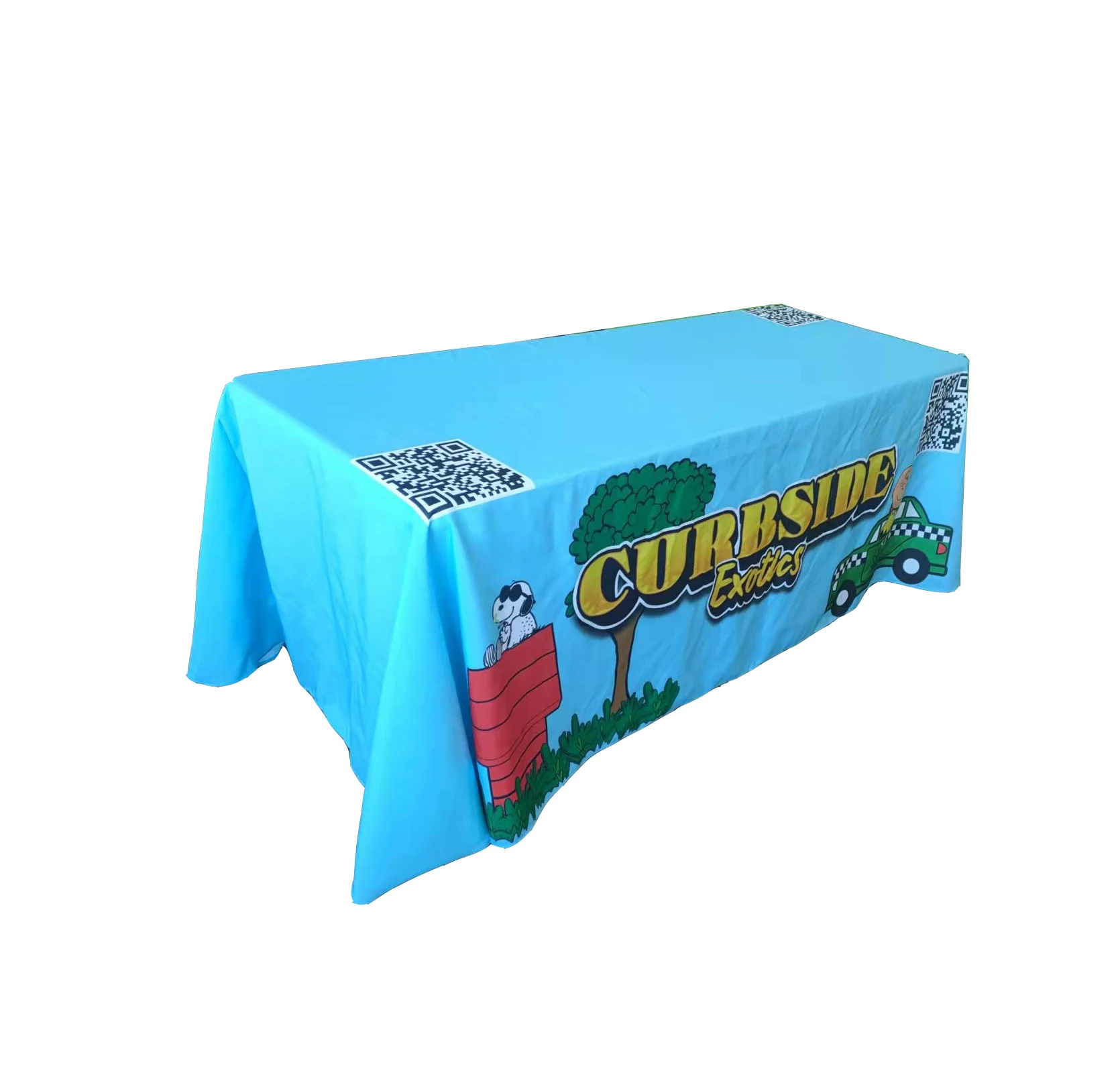 Any Design And Color Customized Table Cover Advertising Display Table Cloth With QR code