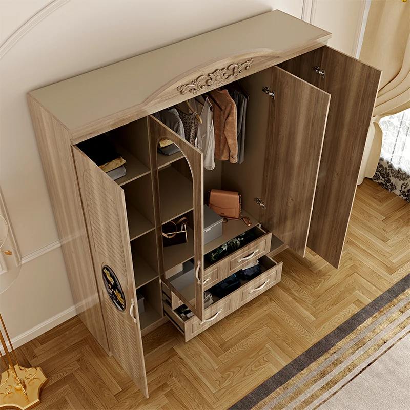 hot sale 4 doors plastic board wardrobe kids  modern bedroom wardrobes 2 meter customized wooden  wardrobe furniture