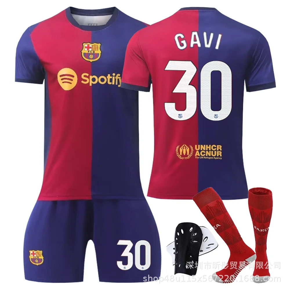 Factory customized Barcelon football jersey 8 Pedri 9 Lewandowski 30 Gavi 10 Messi jersey set for adults and children