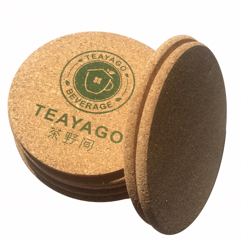 Wholesale high quality drink wine glass mugs cups custom printing cork coaster round natural blank cork coaster set