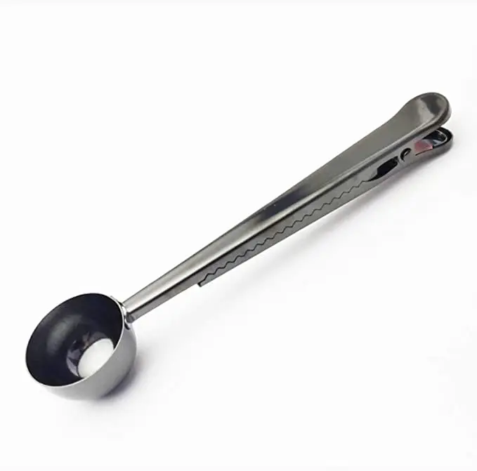 Coffee Measuring Spoon Milk Powder Scoop Stainless Steel Coffee Bean Spoon with Bag Clip