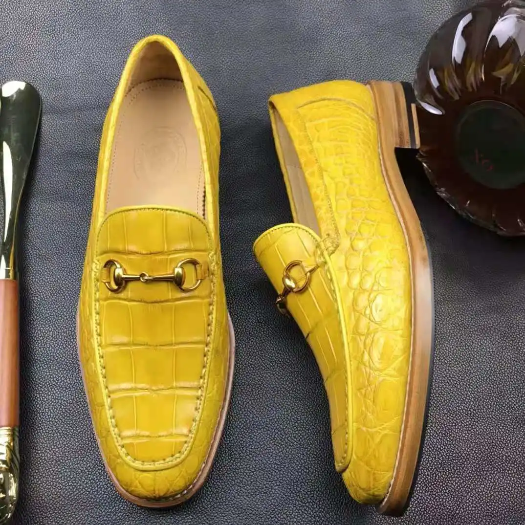 Wholesale High End Men Loafers Dress Fashion Shoes Genuine Leather Crocodile Yellow Casual Men Shoes