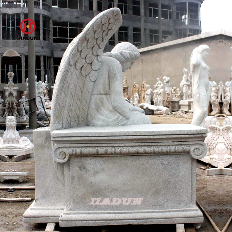 Factory Custom Sitting Angel Statue Bench Marble Headstone Monument