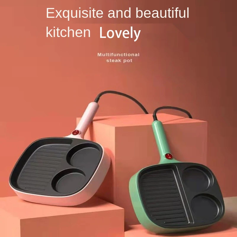 
2021 Best Selling 3 in 1 Kitchen Egg Steak Breakfast Cooking Electric Mini Aluminum Nonstick Frying Pan 