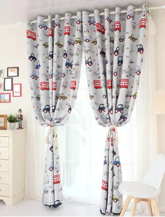 100% Polyester Wholesale Cartoon Car Printed Blackout  Curtain For Children Curtain For Living Room And Bedroom
