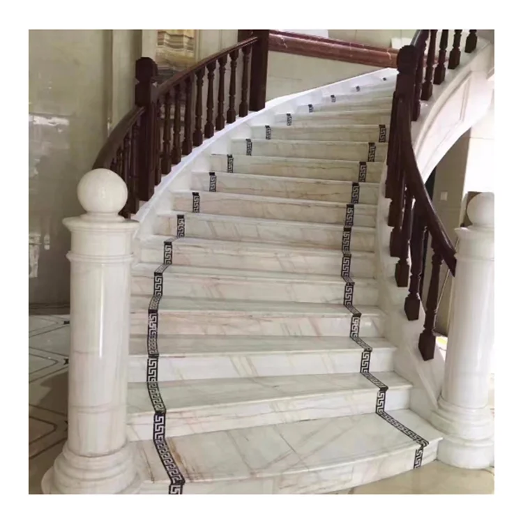 SHIHUI Modern Design Chinese Panda White Natural Stone Graphic Design Contemporary Hotel White Marble Stairs Treads for Sale