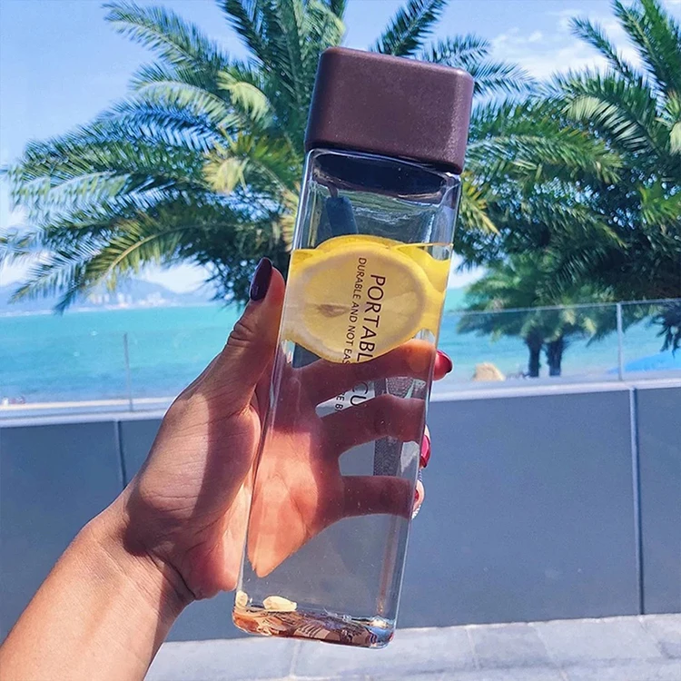 500ML Plastic Milk Juice Liquid Drinking Bottle Portable Transparent Clear Square Lid Water Bottle Plastic with Custom Logo