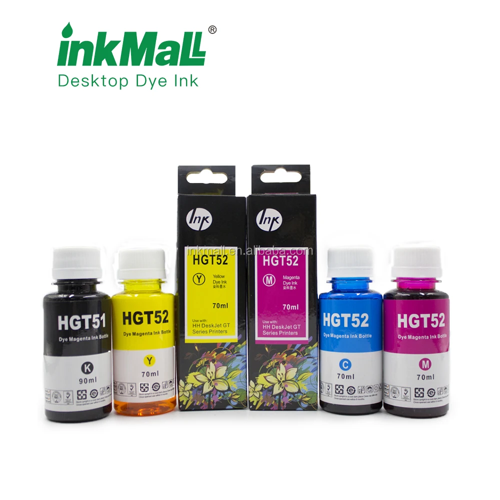 InkMall Factory Wholesale High Quality HP GT51BK GT52C GT52M GT52Y Dye Ink for HP Deskjet GT Series Inkjet Printer